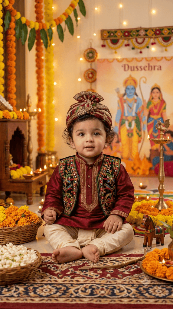 traditional Dussehra Gemini prompt for baby boy